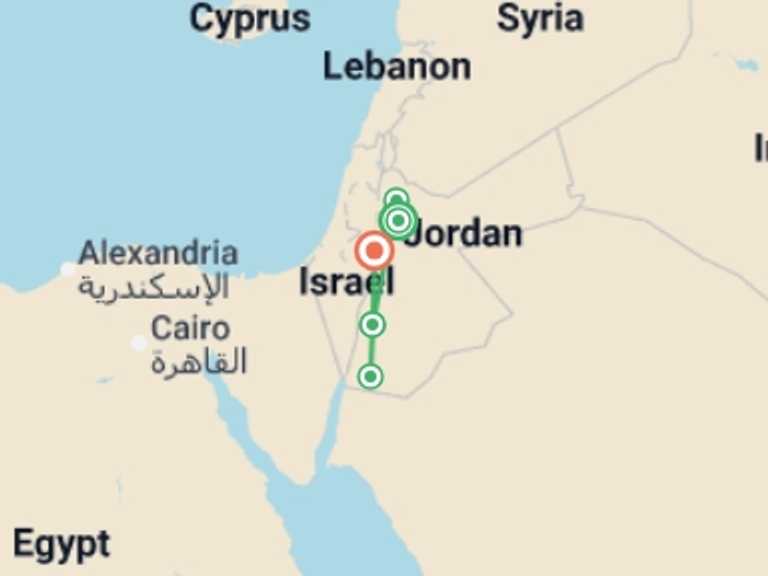Map itinerary of Jordan Tour in Summer with 5 destination visits for the trip: Perseids Meteor Shower - 8 days