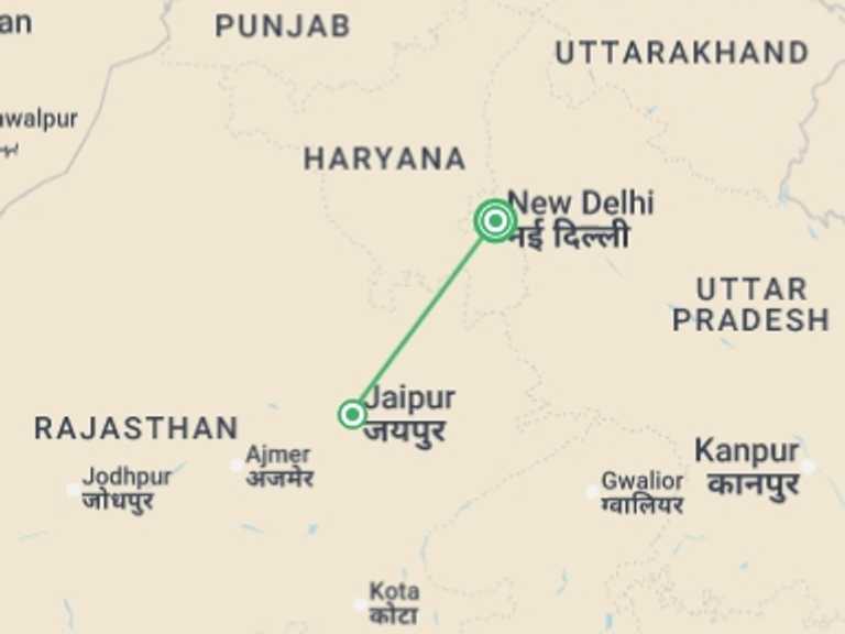 Map itinerary of Asia Tour in June 2026 with 2 destination visits for the trip: Delhi, Agra & Jaipur Express (5 Star) - 4 days