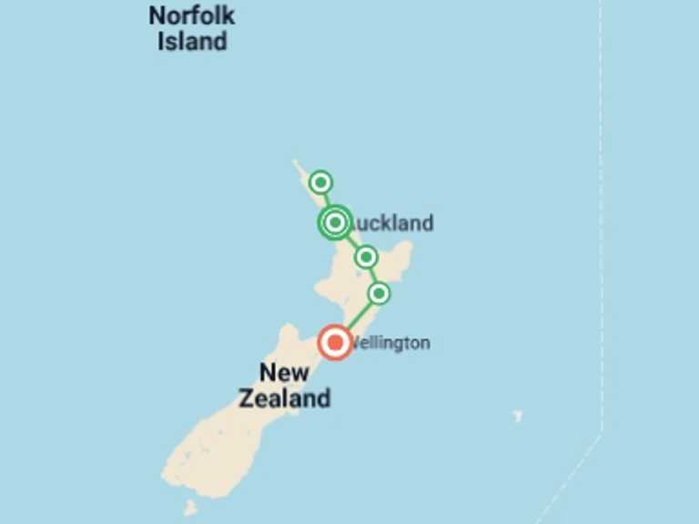 Map of Auckland Sightseeing Tour with 5 destination visits for the trip: Northern Explorer