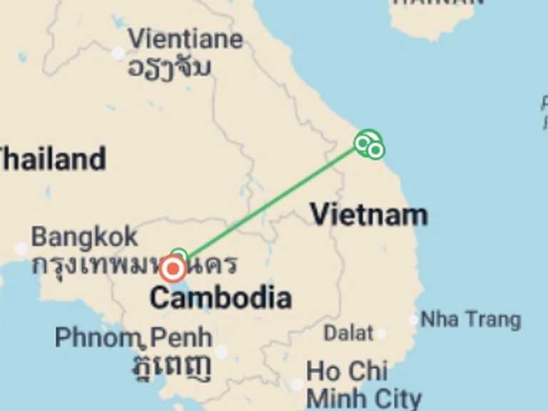 Map of Hoi An City sightseeing Tour with 3 destination visits for the trip: Danang, Hoi An & Siem Reap - 9 days