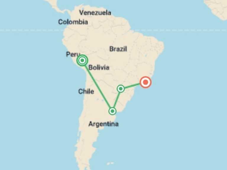 Map of Cusco City sightseeing Tour with 8 destination visits for the trip: Exploring South America -13 days