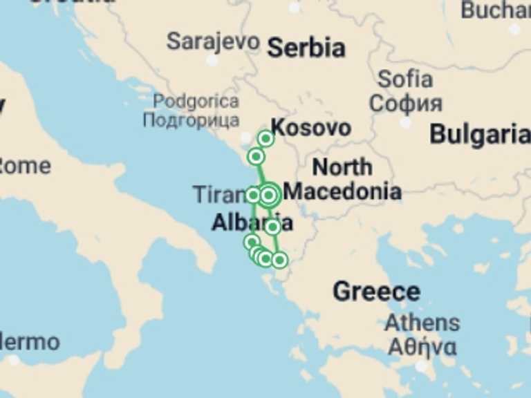 Map of a National parks Tour with 13 destination visits for the trip: Small Group Tour; Pearls of Albania in 8 Days 
