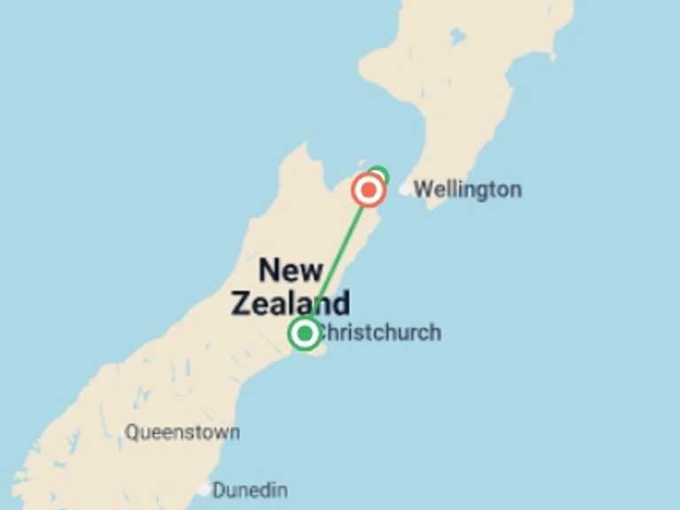 Map of New Zealand Tour with 5 destination visits for the trip: Walk New Zealand's Abel Tasman & Queen Charlotte
