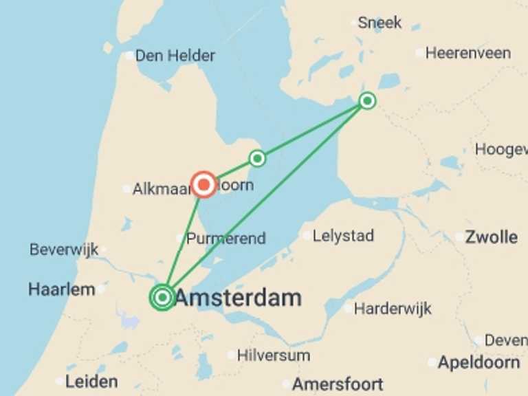 Map of Europe Tour with 4 destination visits for the trip: Cruise on the IJsselmeer, one of Holland's treasures (port-to-port cruise)