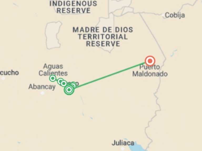 Map of South America Tour with 8 destination visits for the trip: Peruvian Family Voyage