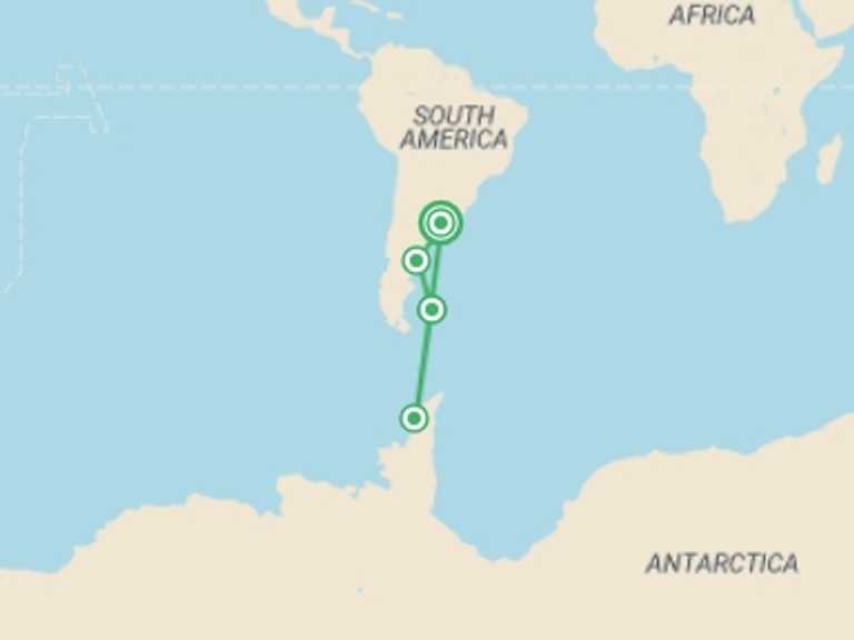 Map of South America Tour with 5 destination visits for the trip: Falkland Islands and South Georgia: 20-Day Wildlife Adventure