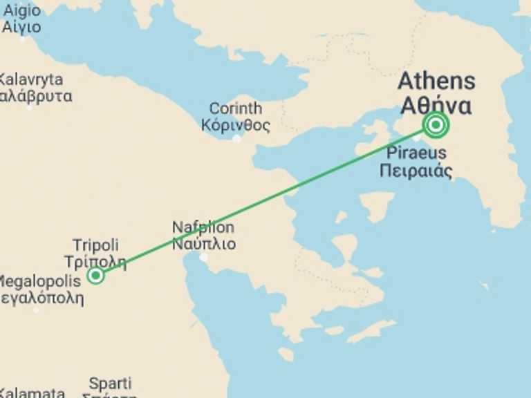 Map of 4-Day Athens Tour with 2 destination visits for the trip: Radiant Peloponnese