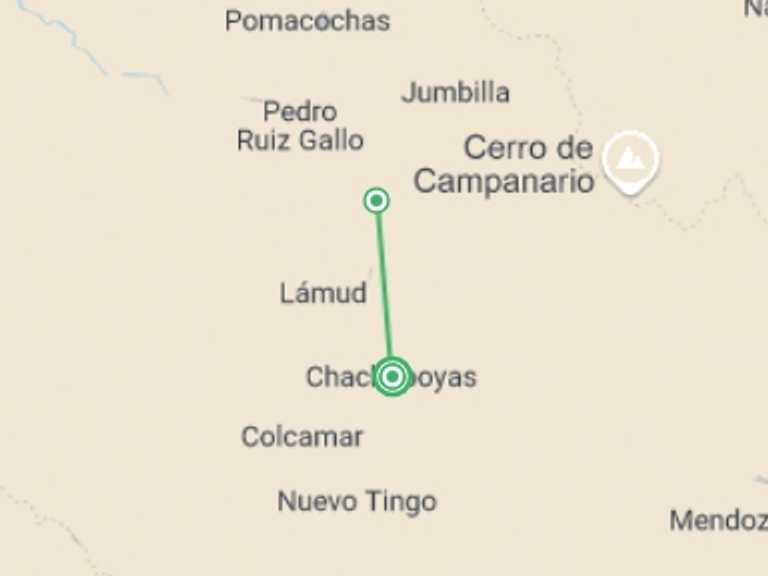 Map of Peru Getaways and short breaks Tour with 2 destination visits for the trip: Chachapoyas, Treasure Of The North, Private Tour