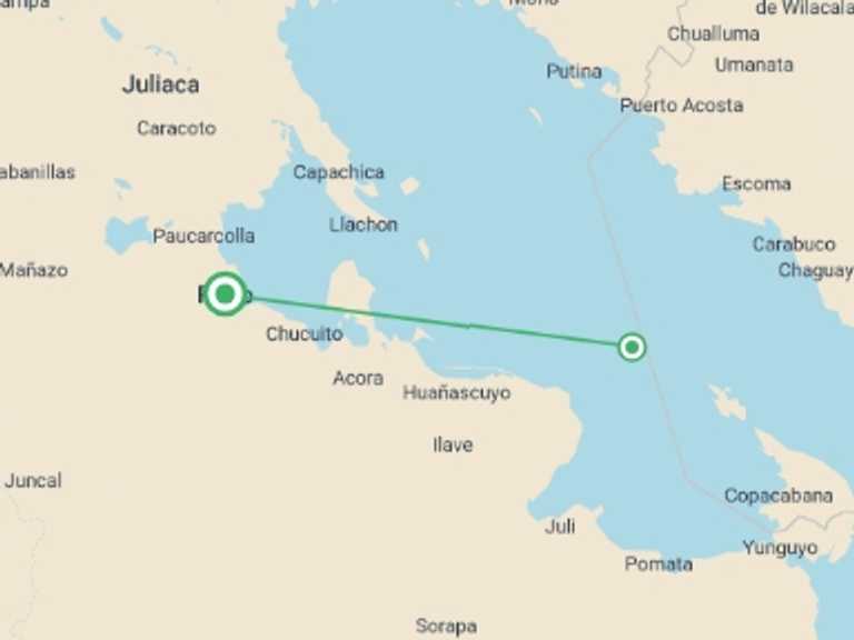 Map of a Local culture Tour with 2 destination visits for the trip: Uros Kayak Tour with Homestay at Amantani Island