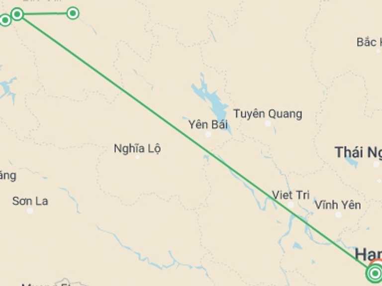 Map itinerary of Hanoi Tour in Winter with 5 destination visits for the trip: Fansipan Summit Trek – 3 Days 4 Nights