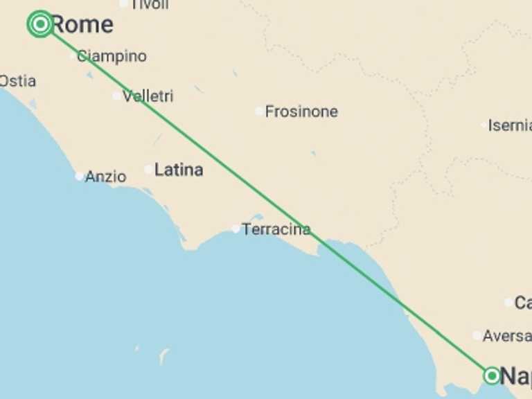 Map itinerary of Europe Tour in March 2027 with 2 destination visits for the trip: Beautiful Campania