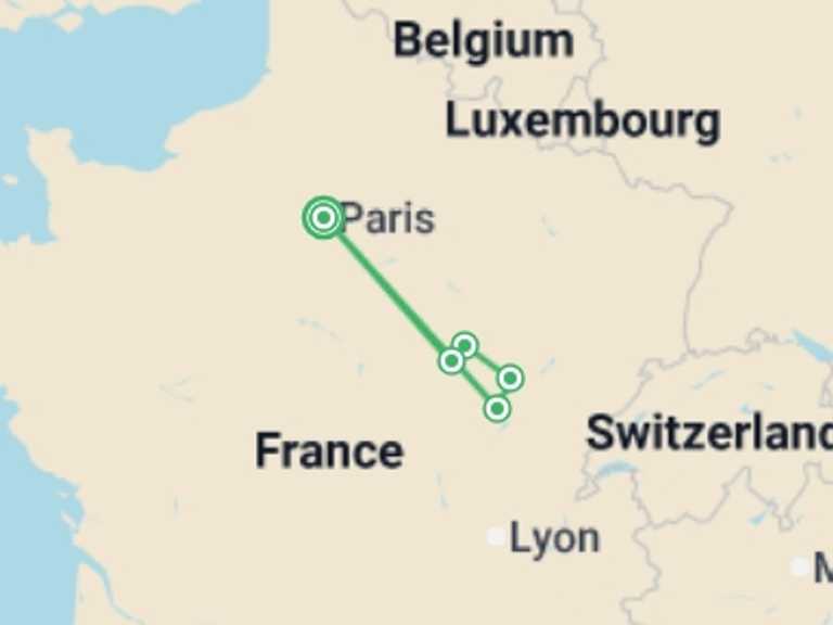 Map itinerary of Europe Tour in Winter with 2 destination visits for the trip: Wonders of Burgundy