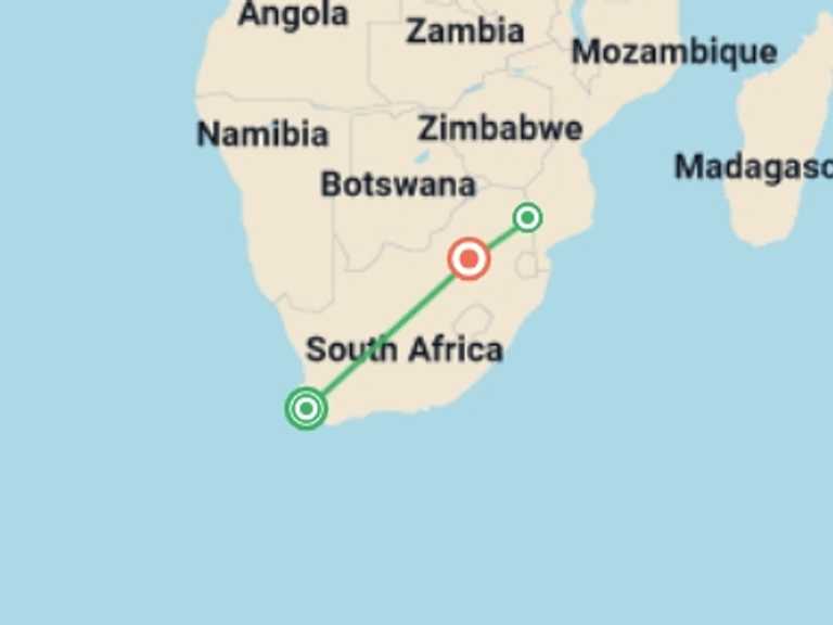 Map itinerary of Africa Tour in June 2026 with 3 destination visits for the trip: Best of South Africa