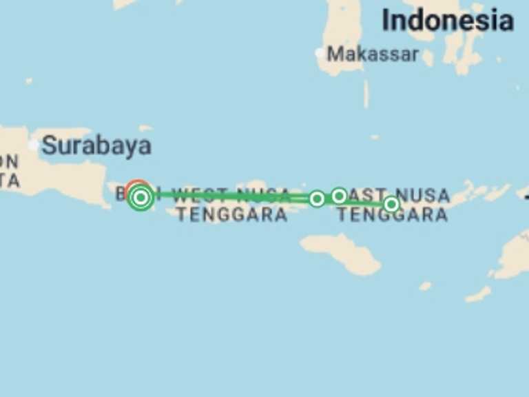 Map of Asia Tour with 5 destination visits for the trip: Signature Indonesia | The Sacred Wild Isles