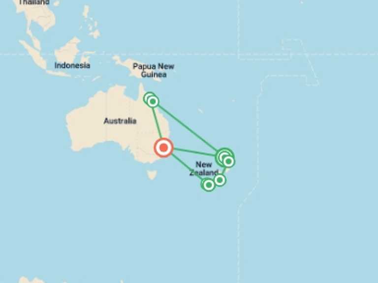 Map of Oceania Tour with 6 destination visits for the trip: South Pacific Wonders including New Zealand's North Island