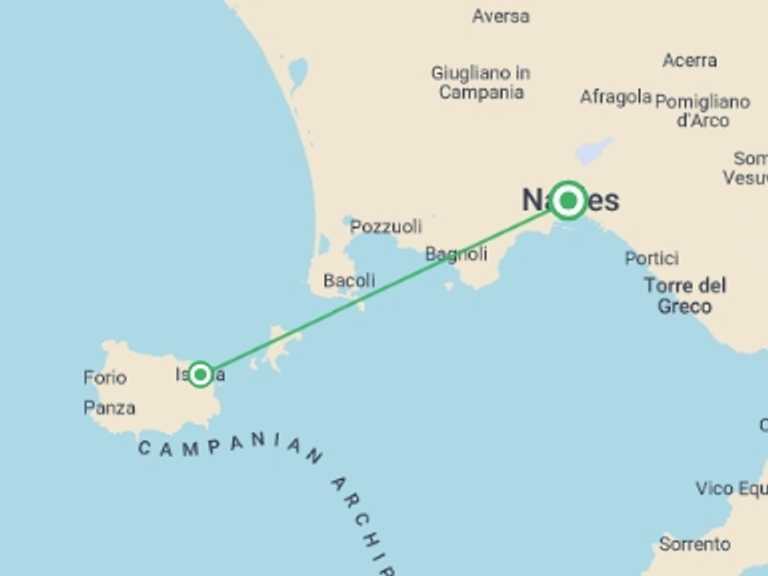 Map itinerary of Italy Tour in Fall with 2 destination visits for the trip: Ischia Island Spa Break - 8 days