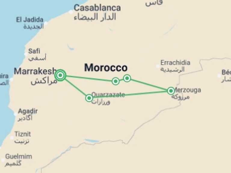 Map of 8-Day Marrakech Tour with 5 destination visits for the trip: Christmas in Morocco - 8 days