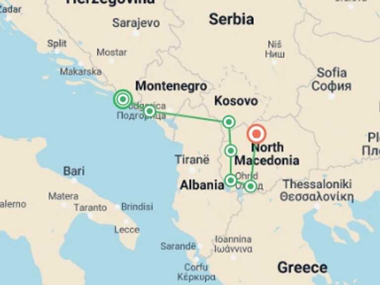 Map of Kotor Tour with 7 destination visits for the trip: The Balkans Real Food Adventure
