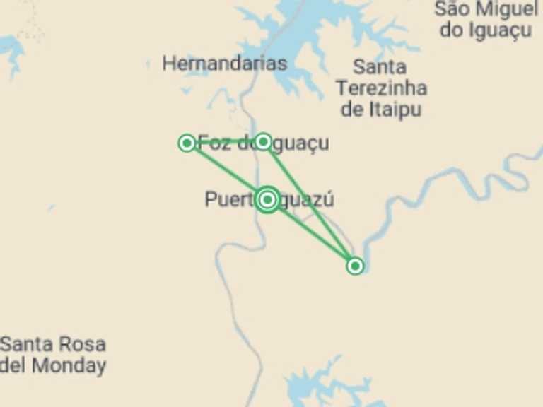 Map of Puerto Iguazu Waterfalls Tour with 6 destination visits for the trip: Iguazu Falls Tour - Private Services 