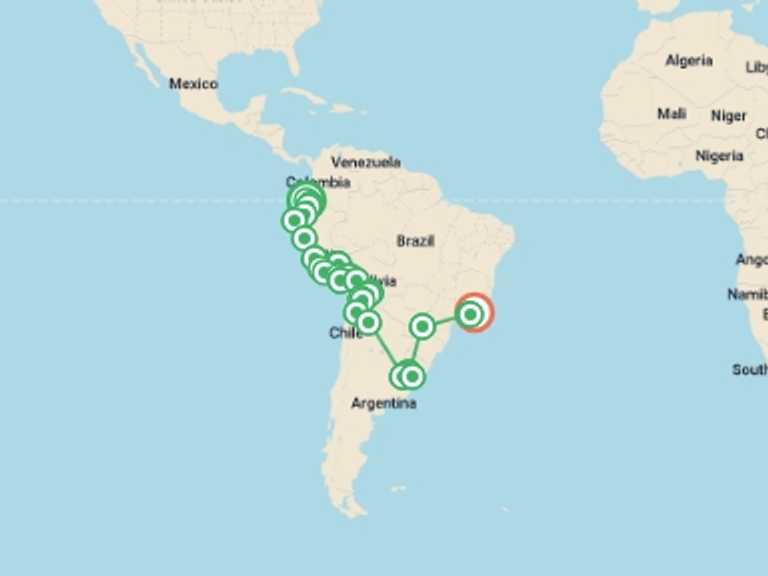 Map of San Pedro De Atacama Tour with 31 destination visits for the trip: The Great South American Journey: Quito to Rio Adventure