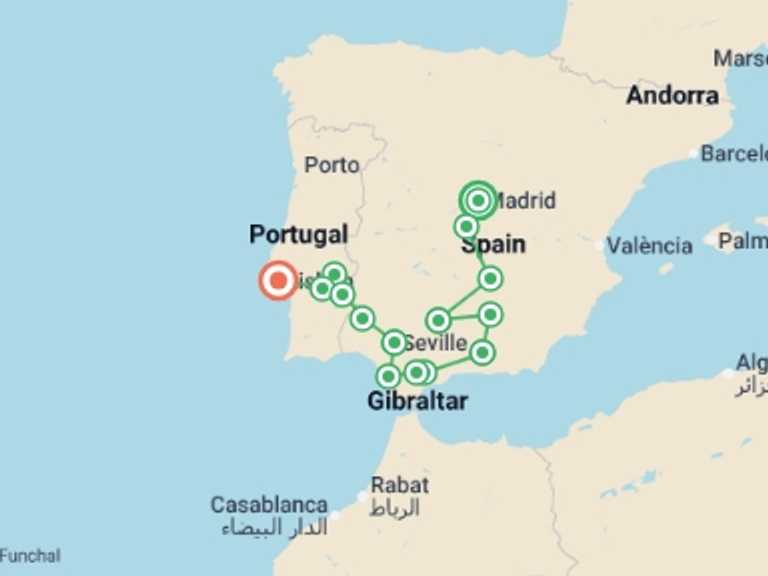 Map of Europe Tour with 9 destination visits for the trip: Iberian Inspiration