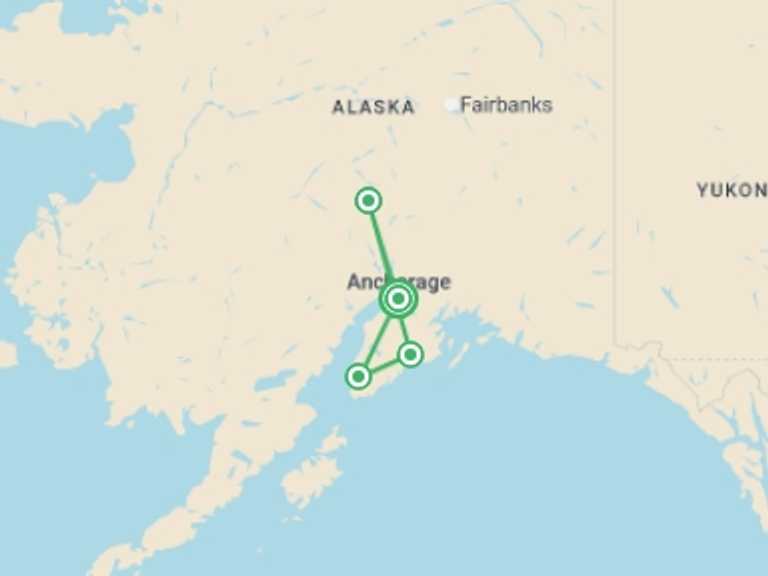 Map itinerary of North America Tour in Summer with 4 destination visits for the trip: Journeys: Discover Alaska