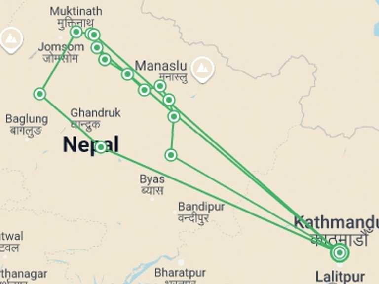 Map of Pokhara Trekking and Hiking Tour with 13 destination visits for the trip: 8 Days Annapurna Panorama with Poonhill Trek