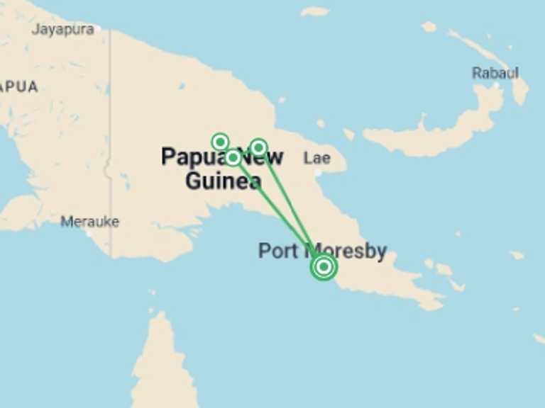 Map of a Eco Tour with 4 destination visits for the trip: Papua New Guinea Tribal Tour
