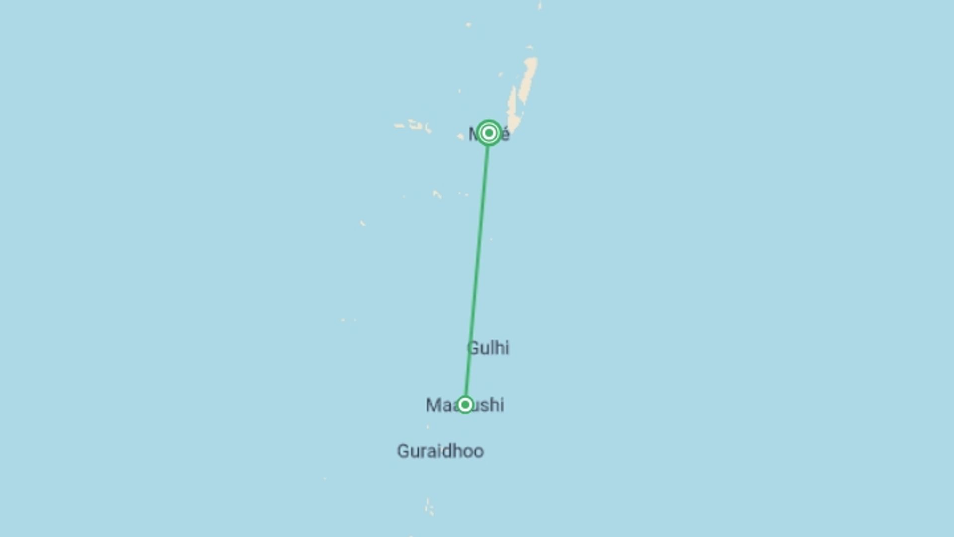 A map showing the tour itinerary for the trip: Maldives Private Paradise & Local Life 5D/4N, starting in Male, Maldives and ending in Male, Maldives going through 1 other destinations.