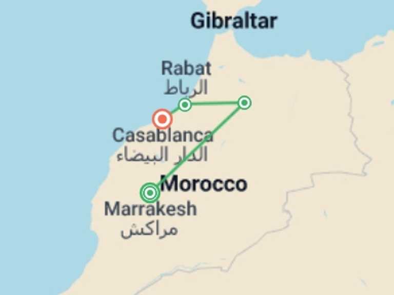 Map of 11-Day Marrakech Tour with 4 destination visits for the trip: Discover Morocco: From Marrakech to Casablanca