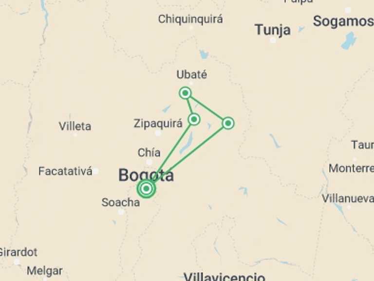 Map itinerary of Bogota Tour in October 2025 with 3 destination visits for the trip: Rock Climbing Around Bogota