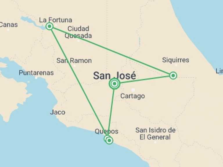 Map of San Jose Self-drive or vehicle rental Tour with 5 destination visits for the trip: Romantic Adventure In Costa Rica, Self-drive (on Request)