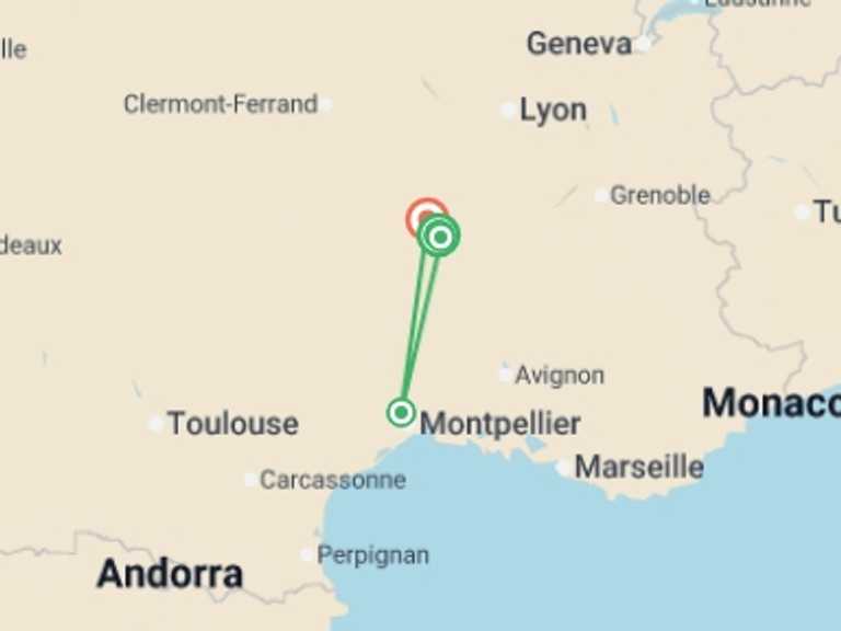 Map itinerary of The Way of St. James Tour in August 2026 with 5 destination visits for the trip: Walking in the Ardeche