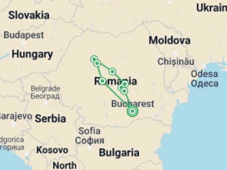 Map of Romania Tour with 4 destination visits for the trip: Halloween at Dracula's Castle (4 Star Hotels)