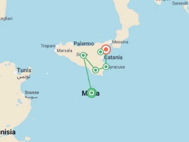 Map of Sliema Tour with 4 destination visits for the trip: Old World Sicily & Malta 