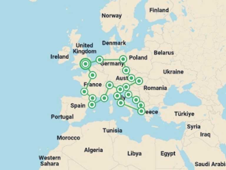 Map of London Natural landmarks sightseeing Tour with 20 destination visits for the trip: Play & Pause: Epic European