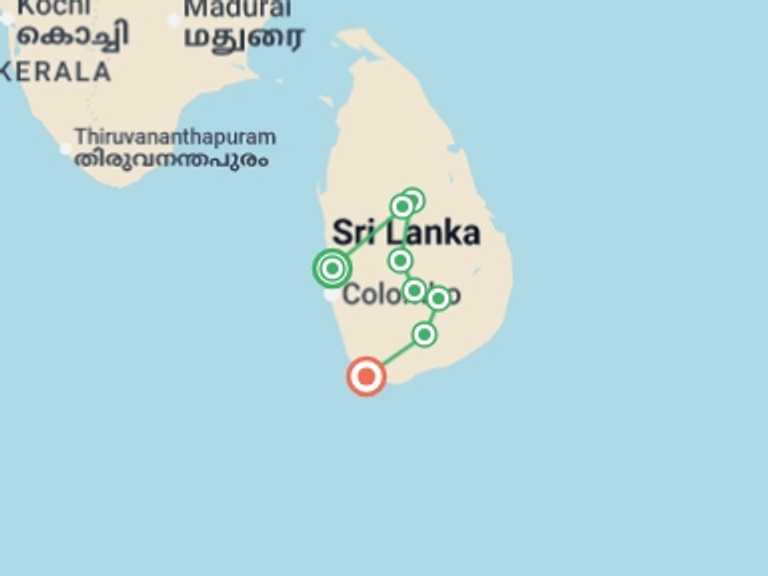 Map itinerary of Negombo Tour in June 2026 with 8 destination visits for the trip: Sri Lanka Uncovered