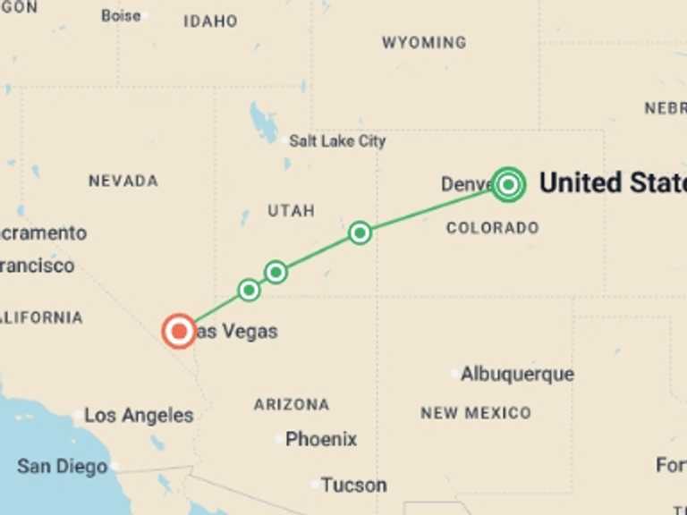 Map of Bryce Canyon National Park Tour with 6 destination visits for the trip: Utah’s Mighty Five and The Rockies featuring 2 days aboard the Canyon Spirit train