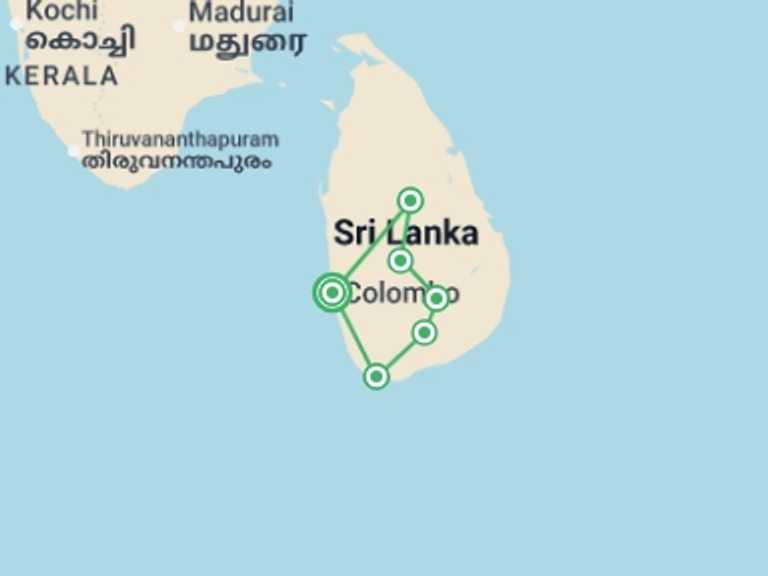 Map of 11-Day Asia Tour with 7 destination visits for the trip: Best of Sri Lanka