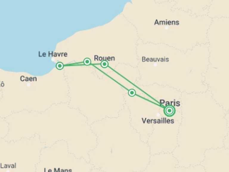 Map of Paris Cruise Tour with 5 destination visits for the trip: Impressionist Reflections Along the Seine (port-to-port cruise)