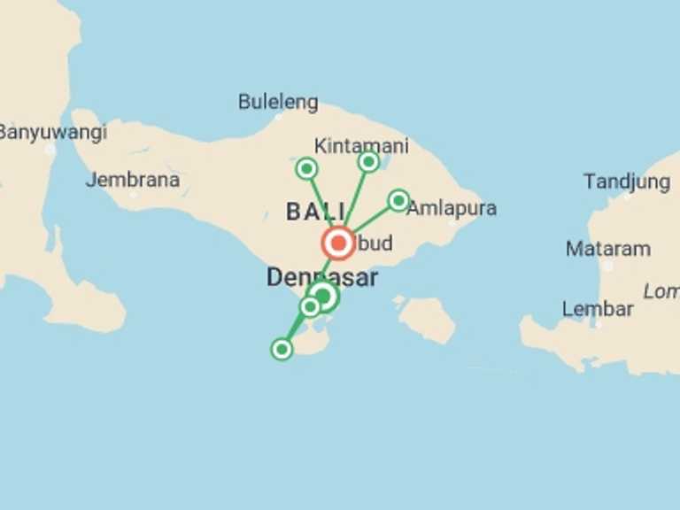 Map of Indonesia Tour with 3 destination visits for the trip: Highlight Of Bali, Private Tour