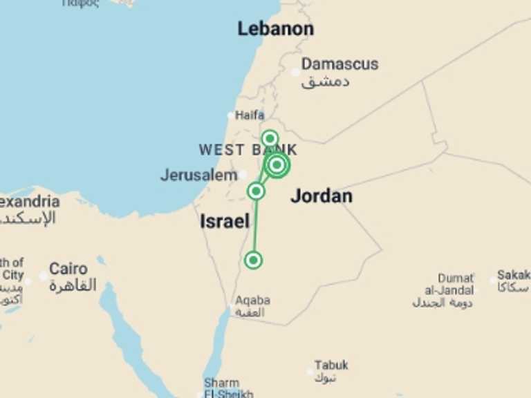 Map itinerary of Jordan Tour in Winter with 4 destination visits for the trip: Jordan Group Discovery 9D/8N