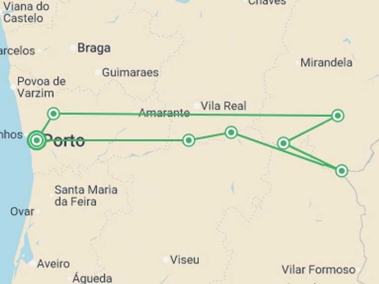 Map of Europe Tour with 6 destination visits for the trip: Family Club: Porto, the Douro valley (Portugal) and Salamanca (Spain) (port-to-port cruise)