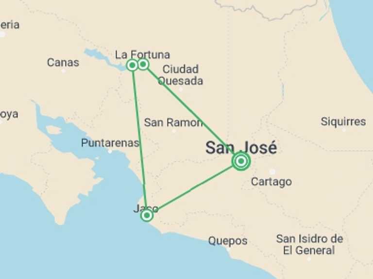 Map of San Jose Hot springs Tour with 4 destination visits for the trip: Classic Costa Rica
