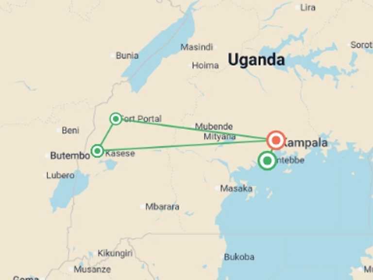 Map of Africa Tour with 4 destination visits for the trip: Mountains of the Moon