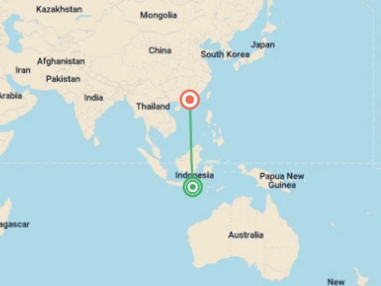 Map itinerary of Asia Tour in June 2026 with 2 destination visits for the trip: Blissful Bali And Hong Kong