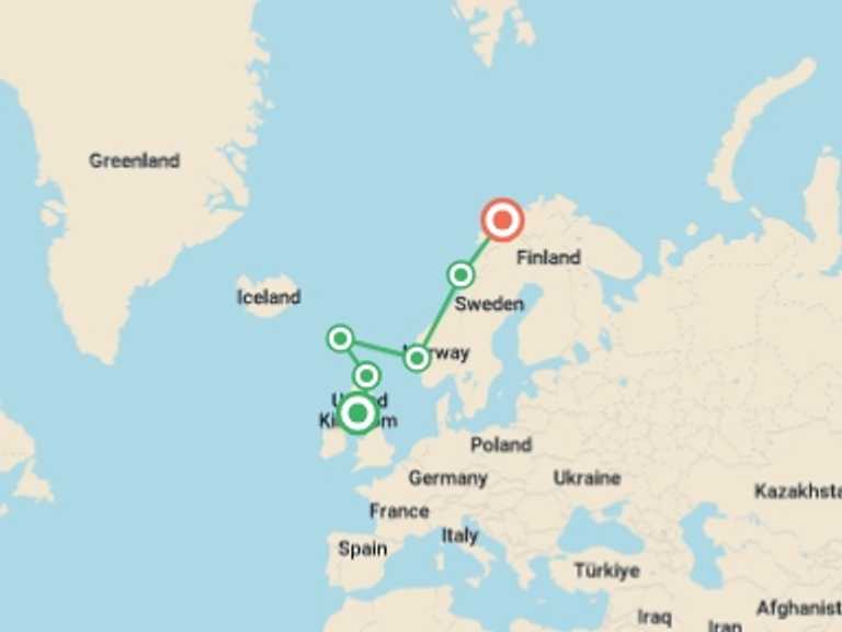 Map itinerary of Europe Tour in Spring with 8 destination visits for the trip: In the Wake of the Vikings: Orkney, Shetland & the Faroe Islands