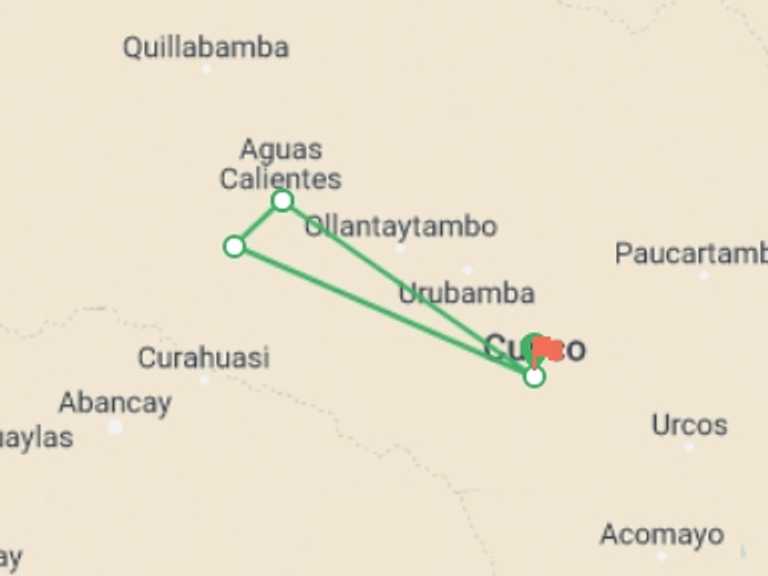 Map of a Romantic Tour with 4 destination visits for the trip: Machu Picchu Honeymoon Adventure – 4D / 3N