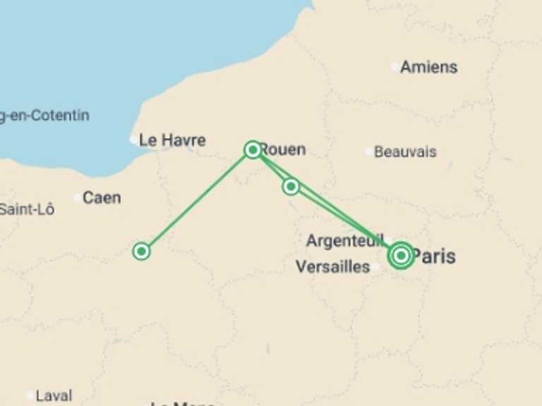 Map of France Tour with 3 destination visits for the trip: The Must-see Sights of the Seine Valley (port-to-port cruise)