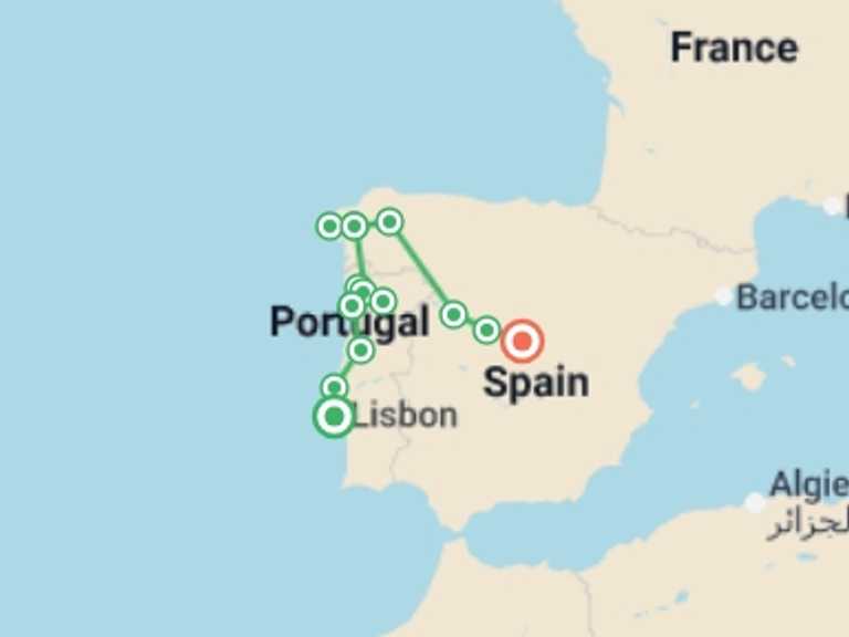 Map of 6-Day Madrid Tour with 5 destination visits for the trip: Lisbon to Madrid - 6 days